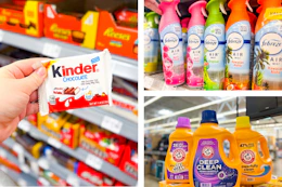 kinder, arm & hammer, and febreze side by side
