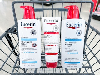three eucerin lotions and creams in shopping cart