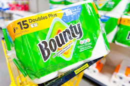bounty paper towels in yellow shopping cart