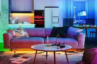 a room with colorful lights