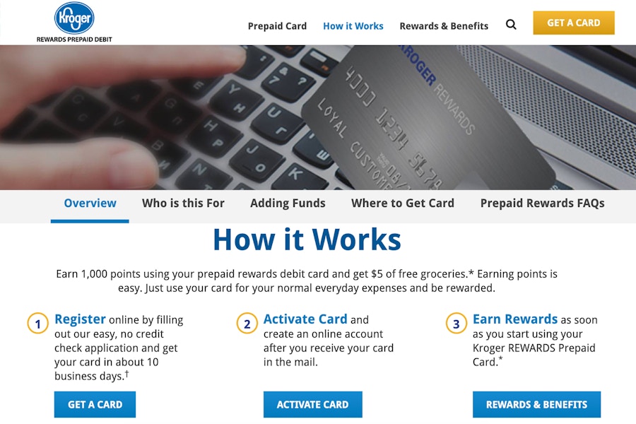 Screen shot of the information and sign up page for the Kroger Debit card