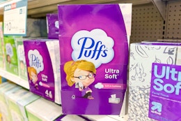 puffs facial tissues sitting on a target shelf