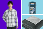 men's shacket, Degree deodorant, throw blanket