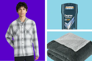 men's shacket, Degree deodorant, throw blanket
