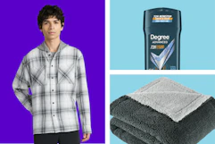 men's shacket, Degree deodorant, throw blanket