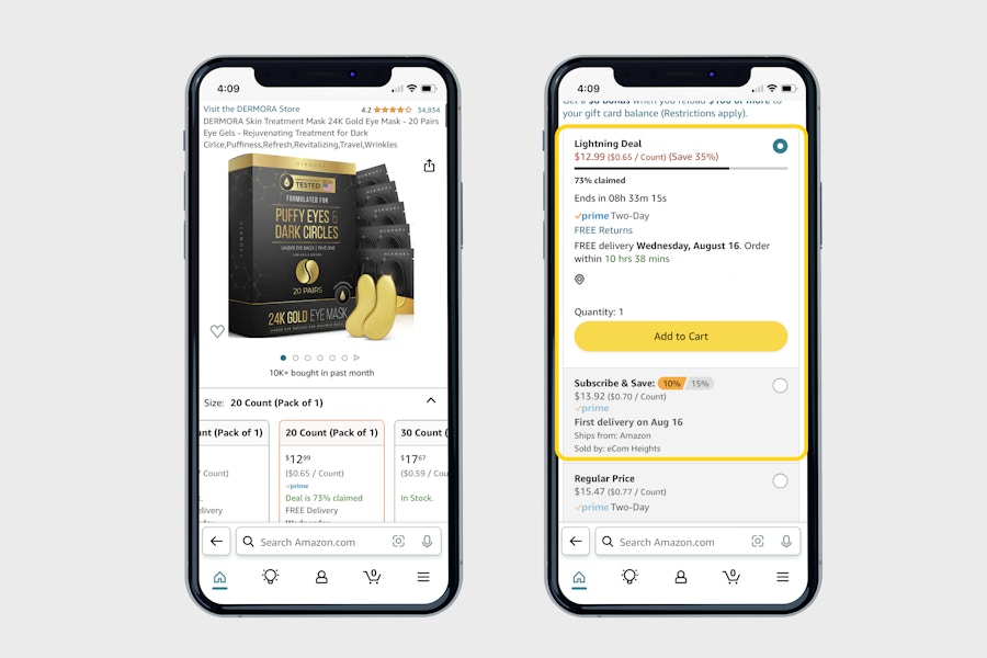 iphone screenshots with amazon lightning deals and subscribe-and-save