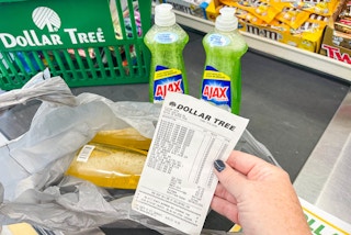 dollar tree checkout with soap exchange with receipt