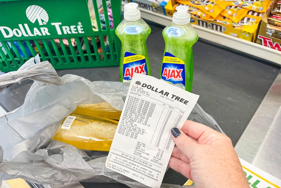 dollar tree checkout with soap exchange with receipt
