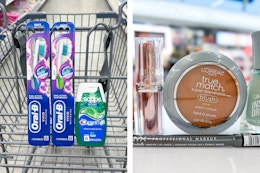oral care and cosmetics at walgreens in a collage