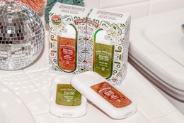 Poo-Pourri Deck the Stalls on a bathroom counter