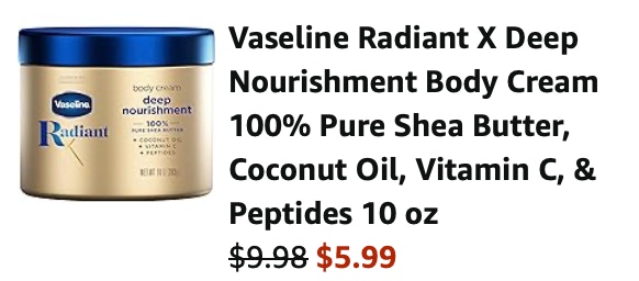 Vaseline body cream Amazon receipt