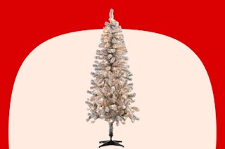 a pre-lit flocked christmas tree