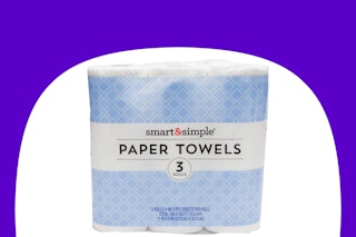 dollar general smart & simple paper towels on purple and white background