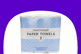 dollar general smart & simple paper towels on purple and white background
