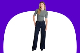 woman wearing a pair of Scoop Relaxed Low Slung Jeans
