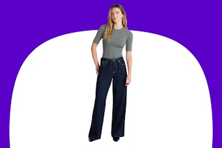 woman wearing a pair of Scoop Relaxed Low Slung Jeans