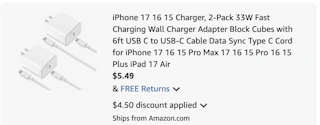 chargers Amazon receipt