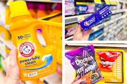 dollar general arm & hammer, crest, doritos 3-photo collage