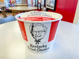 backet of kfc chicken in bucket on table