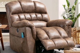 a brown leather massage chair