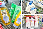 collage image of garnier shampoo, olay body wash, and lubriderm lotion