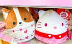 valentine's squishmallows on a shelf