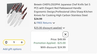 kitchen knife set Amazon receipt