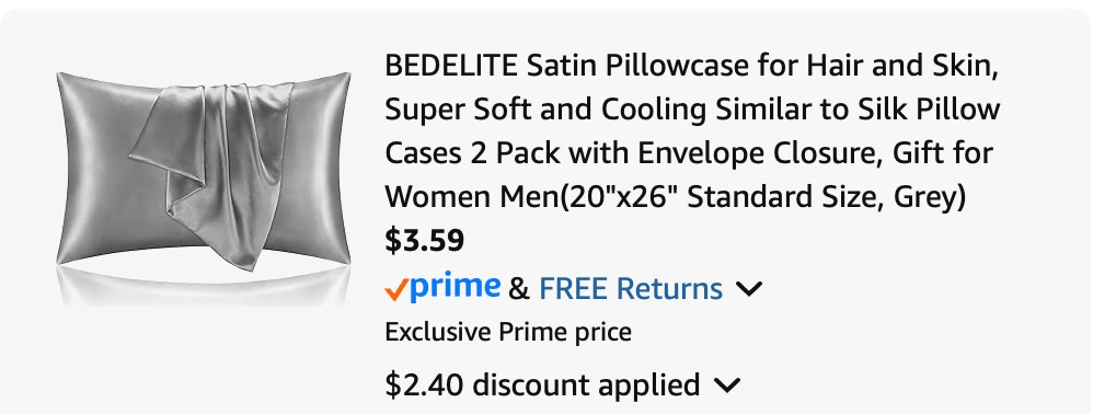 Satin pillowcase Amazon receipt