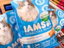 Iams cat food (close up shot) in Walmart shopping cart