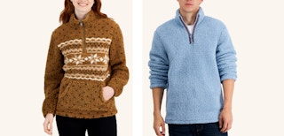 a man and a woman wearing sherpa pullovers