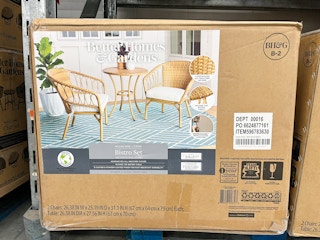 box of Walmart patio furniture on clearance