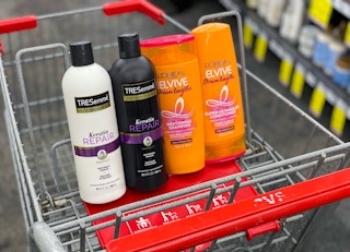 two bottles of Tresemme and two bottles of L'Oreal Elvive hair care