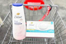 dove body wash and bars in a cvs shopping cart