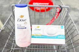 dove body wash and bars in a cvs shopping cart