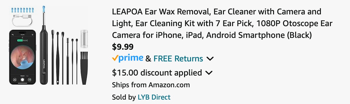 Ear wax removal kit Amazon receipt