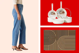 womens jeans, carote pan set & area rug