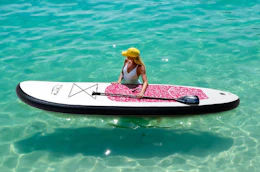 a person on a paddle board in an ocean