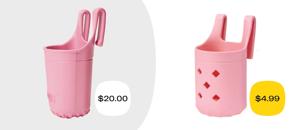 Price of Aldi Bogg beverage holder dupe versus Bogg version