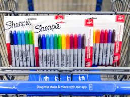 Three Sharpie 12-Count Markers in Walmart shopping cart