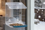 bird feeder on sliding outside door