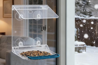 bird feeder on sliding outside door