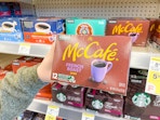 hand holding walgreens mccafe coffee pods