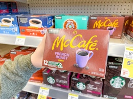 hand holding walgreens mccafe coffee pods