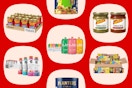 a red collage with snacks 