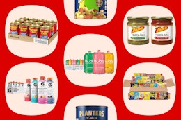 a red collage with snacks 