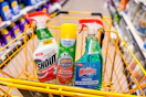 windex, shout, scrubbing bubbles products in shopping cart