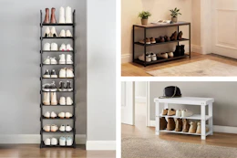 3 lifestyle images of shoe racks from AliExpress