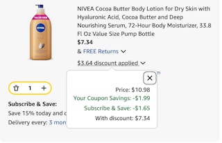 Nivea body lotion Amazon receipt