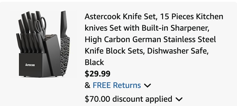 Knife set Amazon receipt