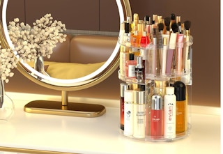 makeup organizer on tabletop